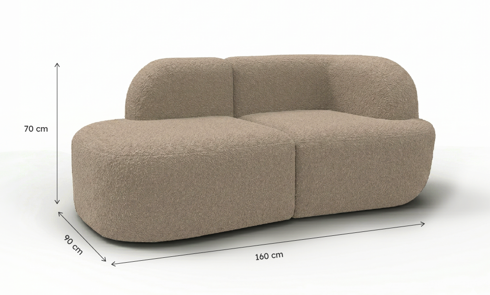 Sofá Modular Kuna 2 Lugares 1 Canto em Boucle Cloud Touch Bege