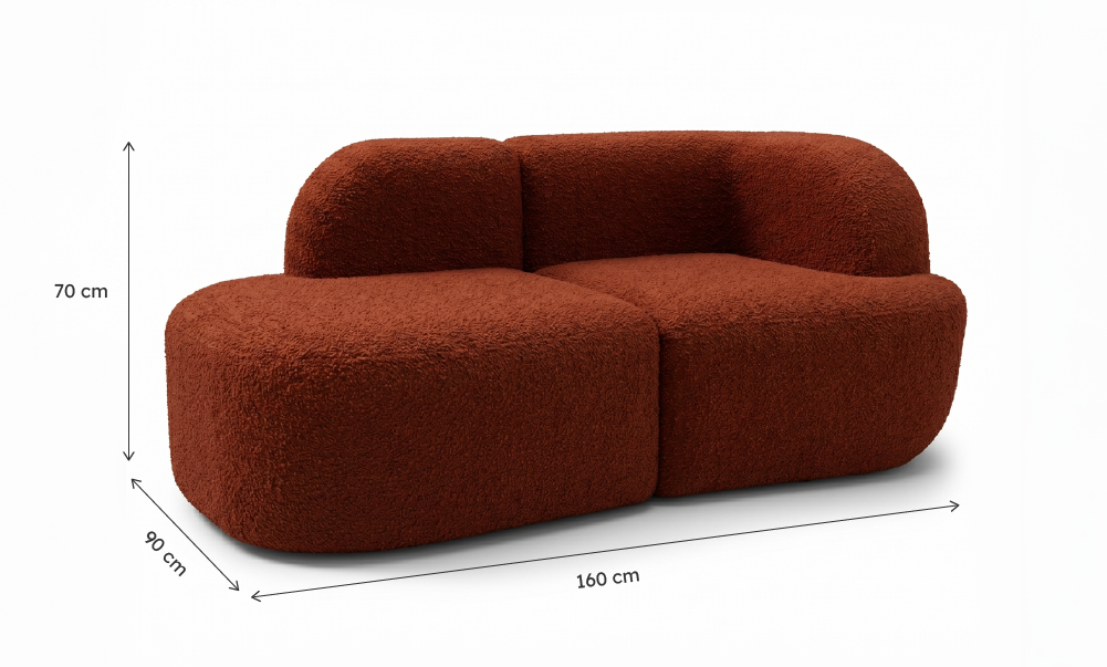 Sofá Modular Kuna 2 Lugares 1 Canto em Boucle Cloud Touch Spice