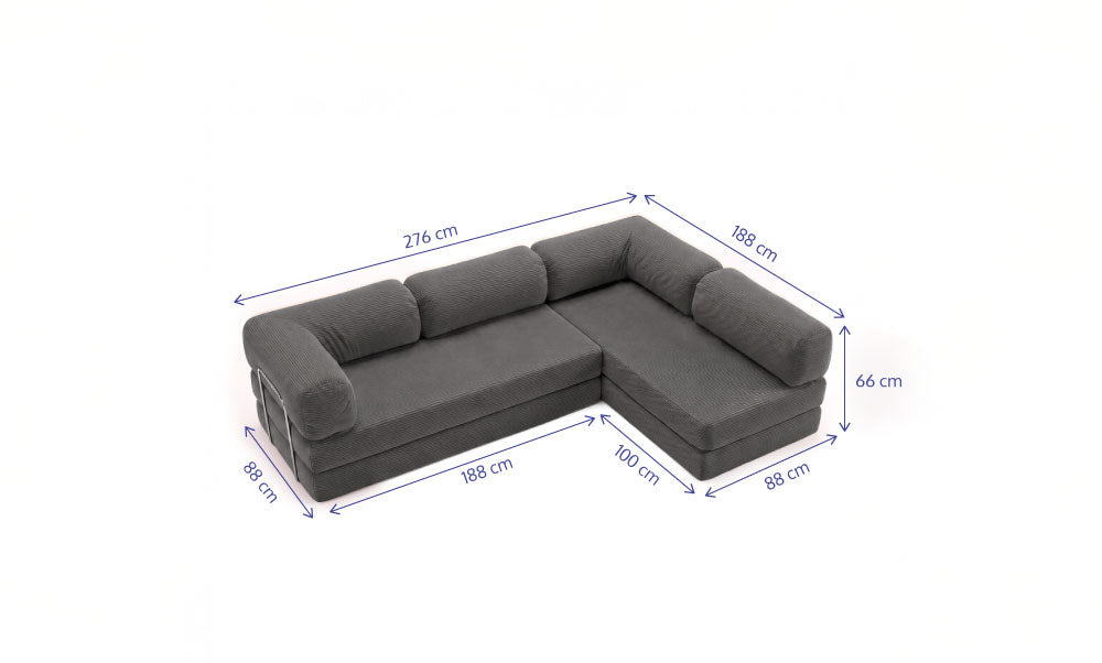 Sofá Cama Flowin Extenso com Encosto e Apoio - Cotele Cinza