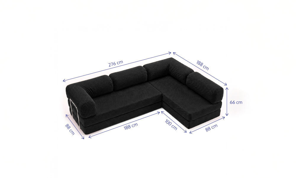 Sofá Cama Flowin Extenso com Encosto e Apoio - Cotele Preto