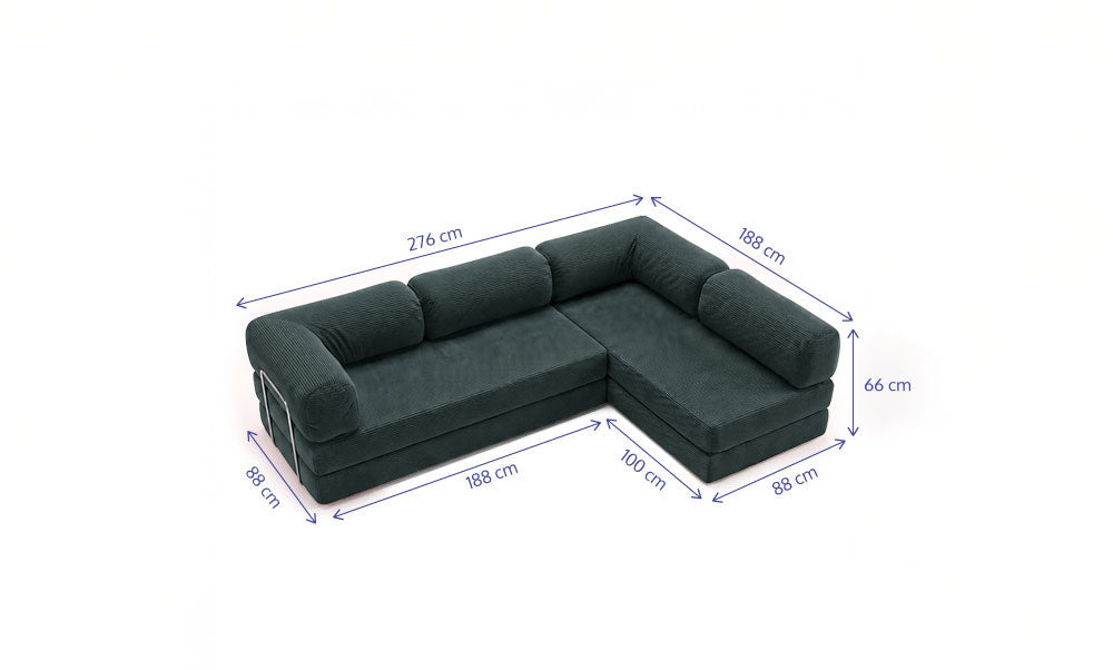 Sofá Cama Flowin Extenso com Encosto e Apoio - Cotele Verde Musgo