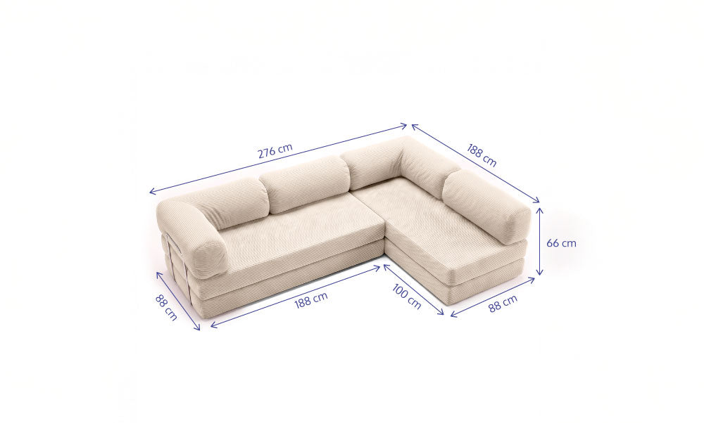 Sofá Cama Flowin Extenso com Encosto e Apoio - Cotele Bege