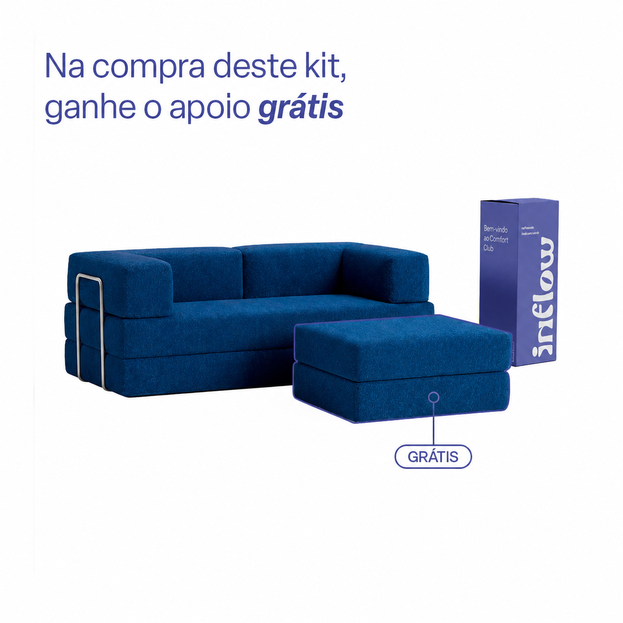 Sofá Cama Flowin com 1 Apoio de Pé em Boucle Azul Marinho