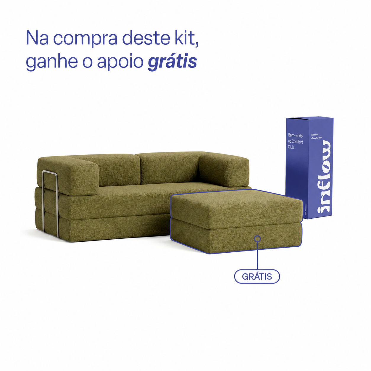 Sofá Cama Flowin com 1 Apoio de Pé em Boucle Plus Green