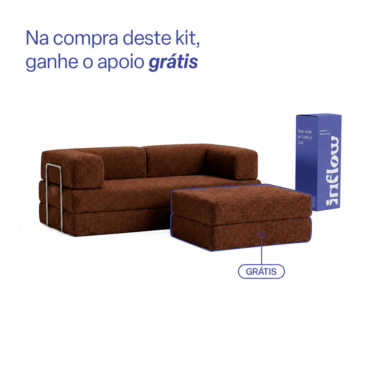 Sofá Cama Flowin com 1 Apoio de Pé em Boucle Plus Marrom