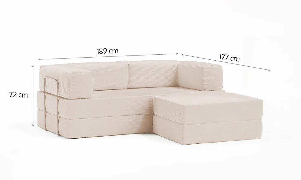 Sofá Cama Flowin com 1 Apoio de Pé em Cotele Bege