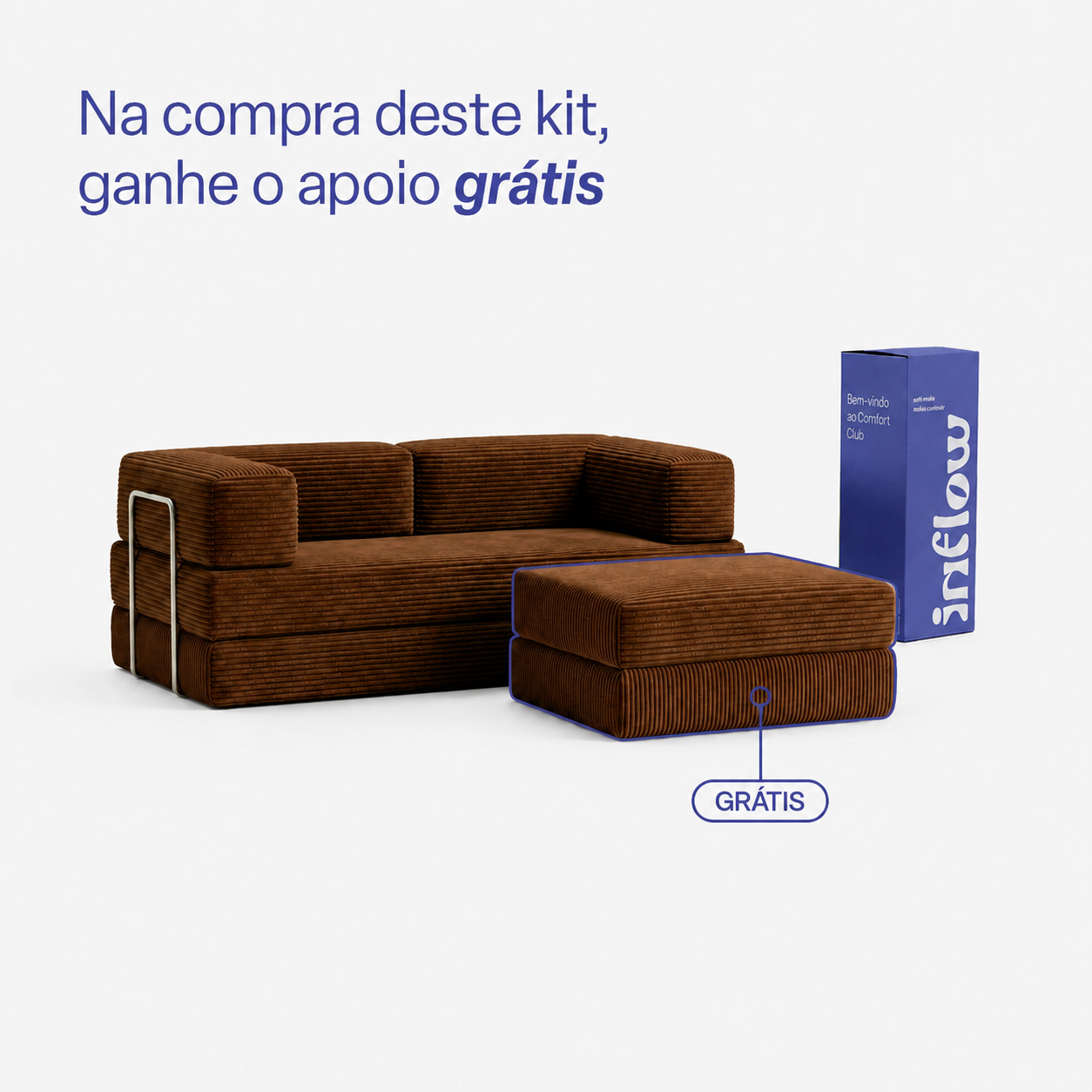 Sofá Cama Flowin com 1 Apoio de Pé em Cotele Soft Brown