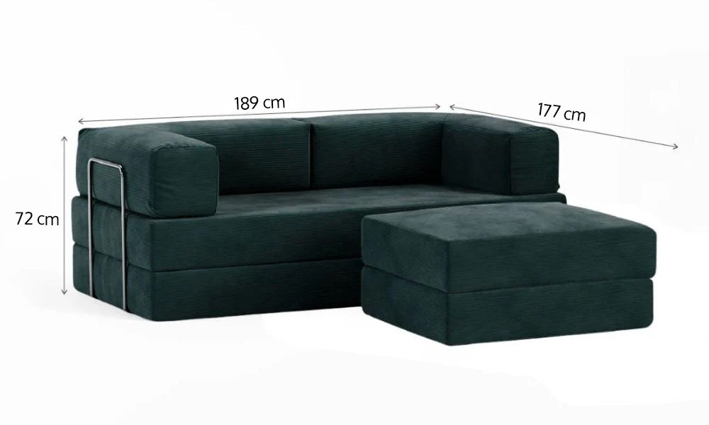 Sofá Cama Flowin com 1 Apoio de Pé em Cotele Verde Musgo