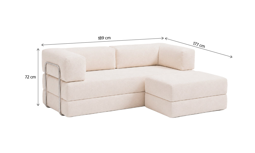 Sofá Cama Flowin em Boucle com Apoio de Pé - Bege