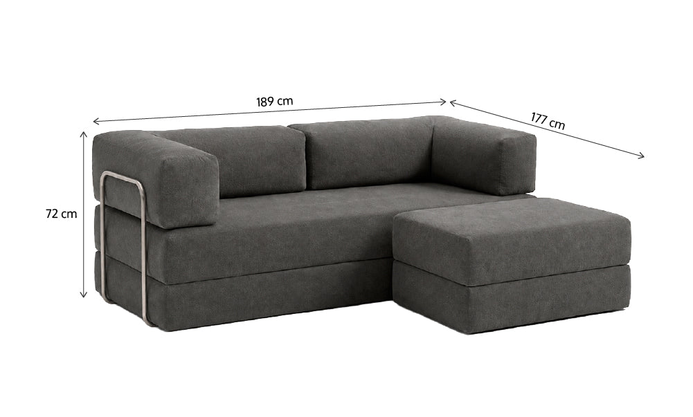 Sofá Cama Flowin em Boucle com Apoio de Pé - Cinza