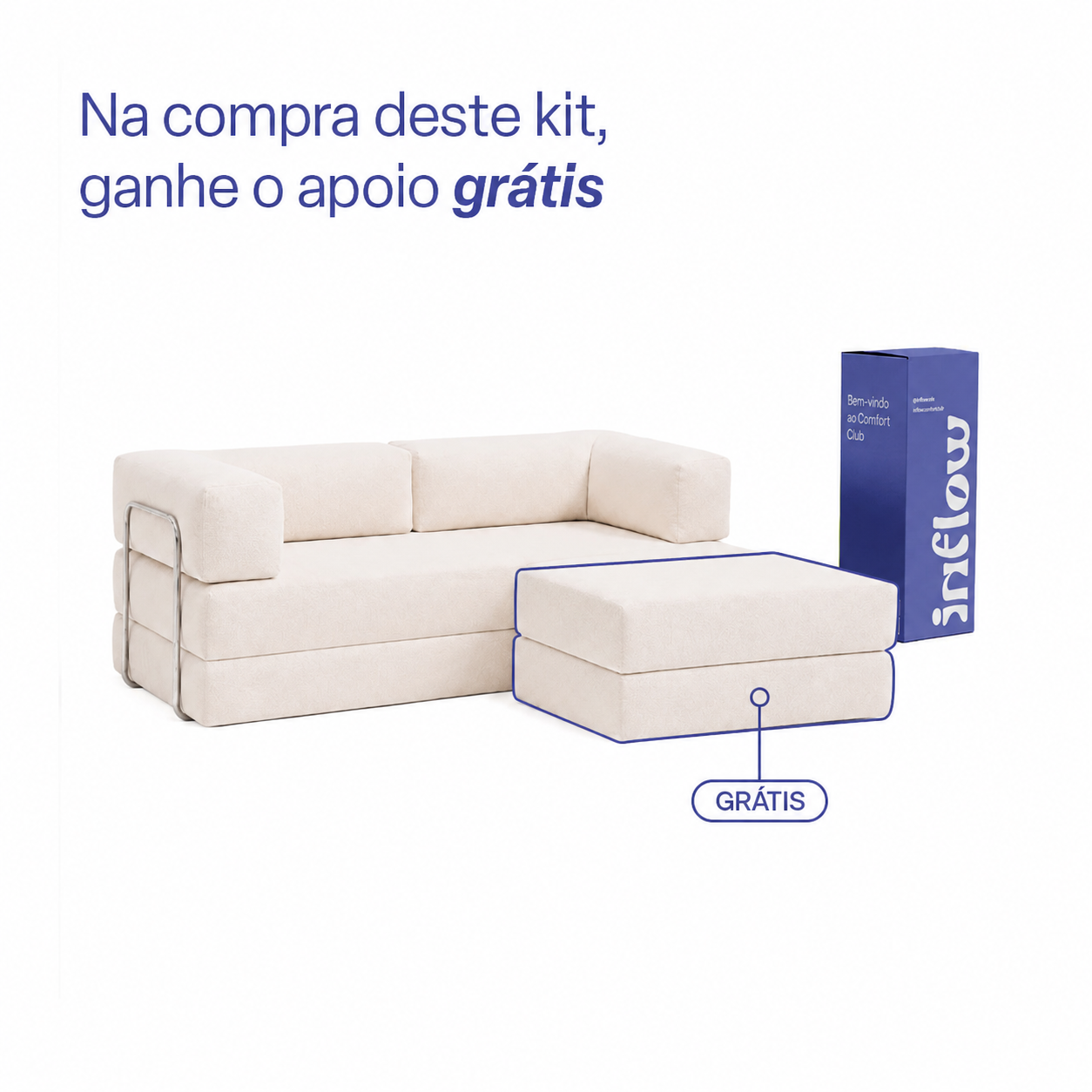 Sofá Cama Flowin em Boucle com Apoio de Pé - Bege