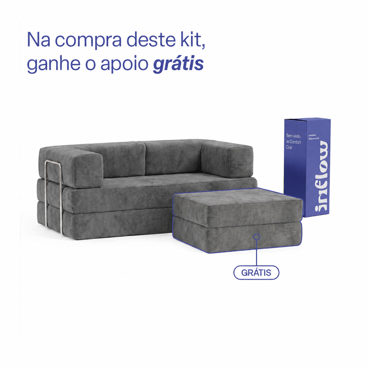 Sofá Cama Flowin em Boucle com Apoio de Pé - Cinza
