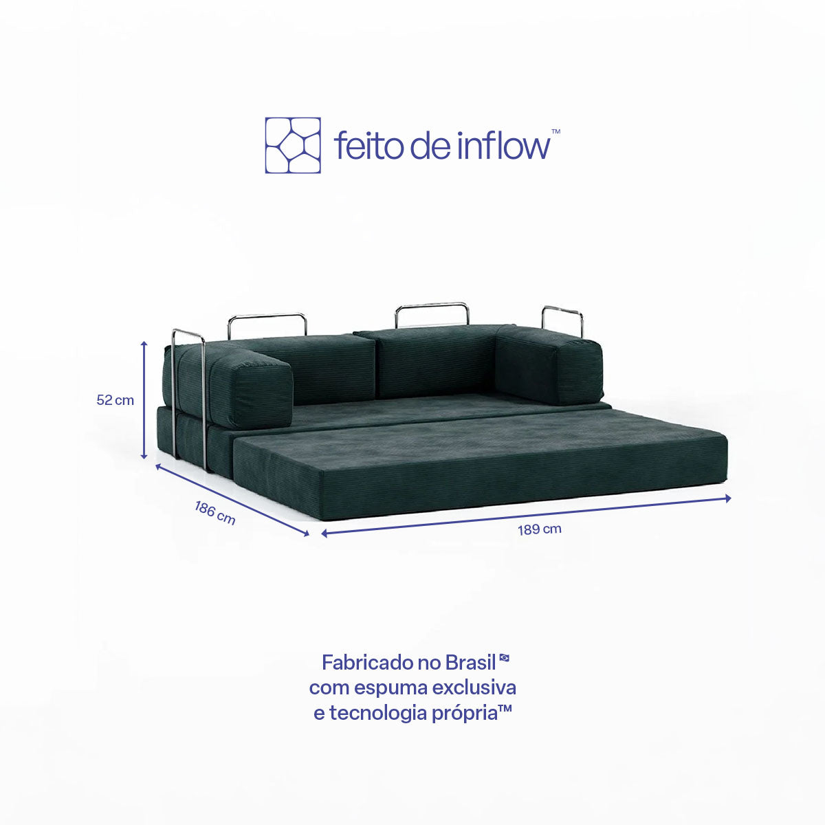 Sofá Cama Flowin em Cotele Verde Musgo