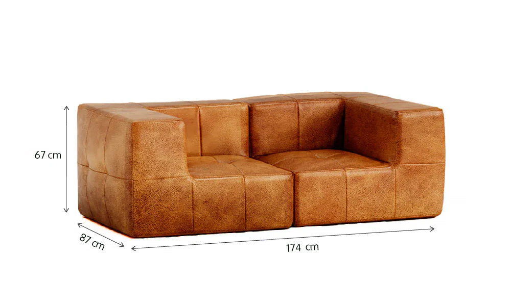 Sofá Modular 2 Lugares 2 Cantos em Poli-Couro Marrom