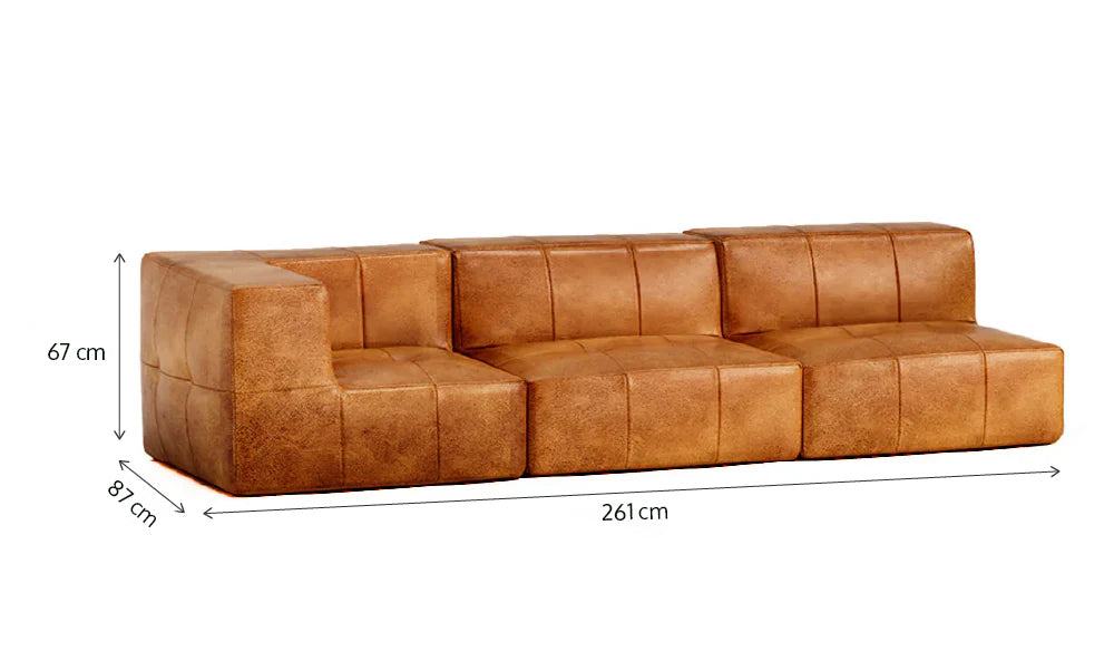 Sofá Modular 3 Lugares 1 Canto em Poli-Couro Marrom