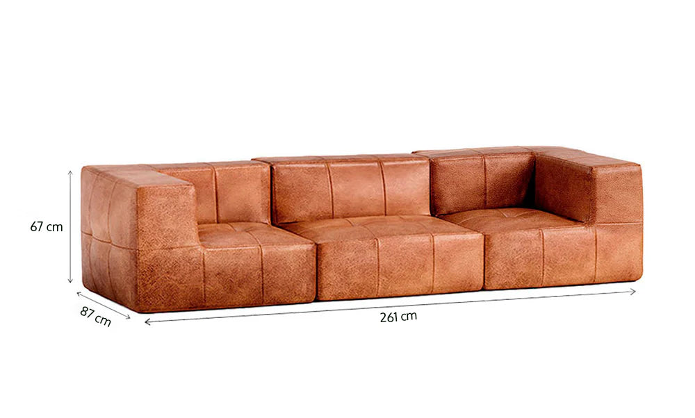 Sofá Modular 3 Lugares com 2 Cantos em Poli-Couro Marrom