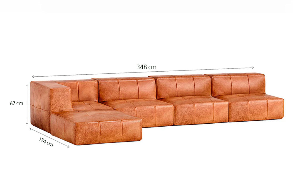 Sofá Modular 4 Lugares 1 Canto com 1 Apoio de Pé em Poli-Couro Marrom