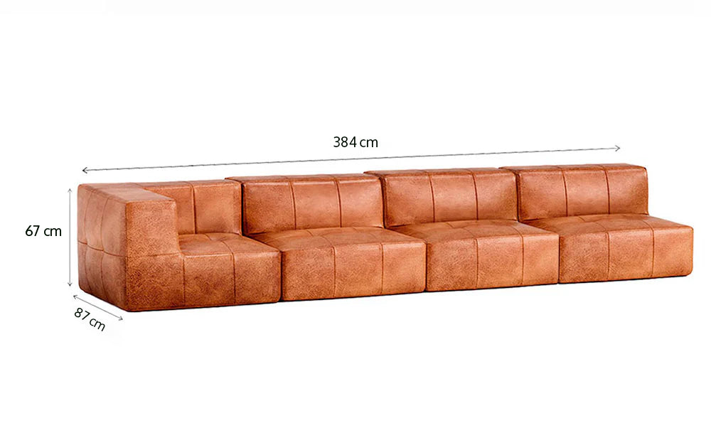 Sofá Modular 4 Lugares 1 Canto em Poli-Couro Marrom