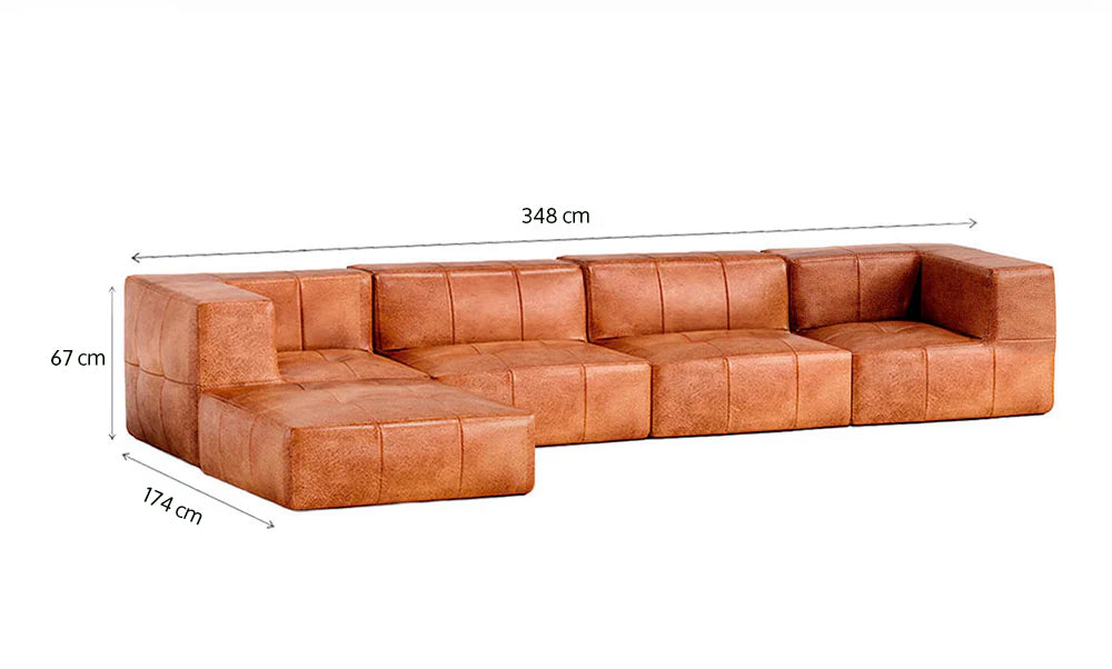 Sofá Modular 4 Lugares 2 Cantos com 1 Apoio de Pé em Poli-Couro Marrom