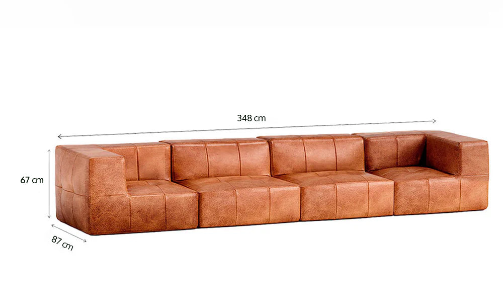 Sofá Modular 4 Lugares 2 Cantos em Poli-Couro Marrom