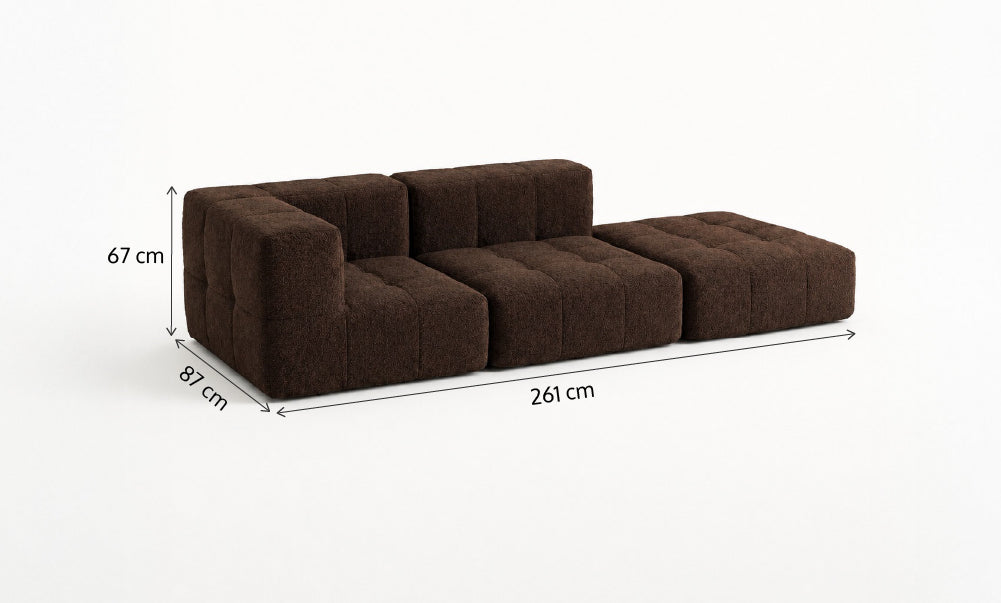 Sofá Modular 2 Lugares 1 Canto com 1 Apoio de Pé em Boucle Plus Marrom