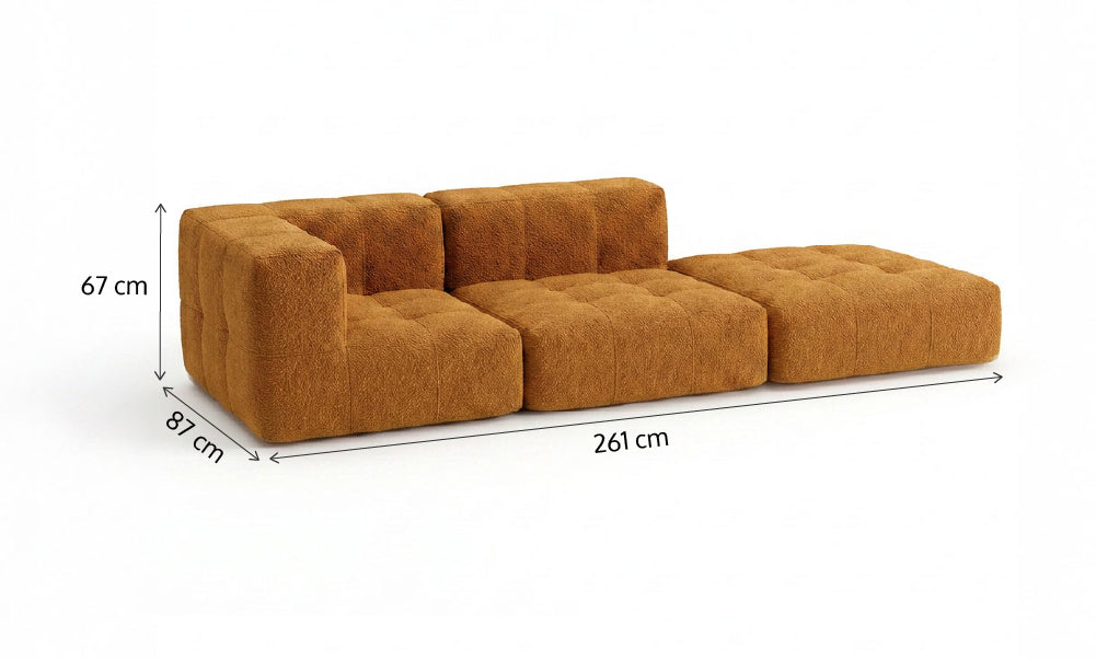 Sofá Modular 2 Lugares 1 Canto com 1 Apoio de Pé em Boucle Plus Mostarda