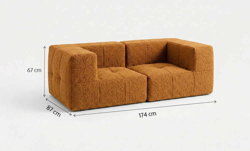 Sofá Modular 2 Lugares 2 Cantos em Boucle Plus Mostarda