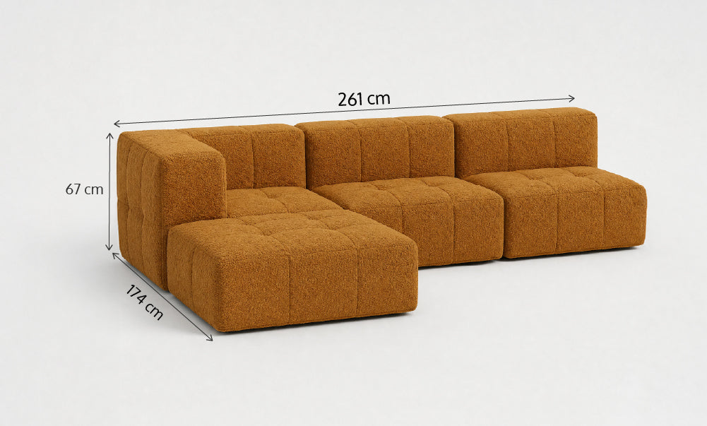 Sofá Modular 3 Lugares 1 Canto com 1 Apoio de Pé em Boucle Plus Mostarda