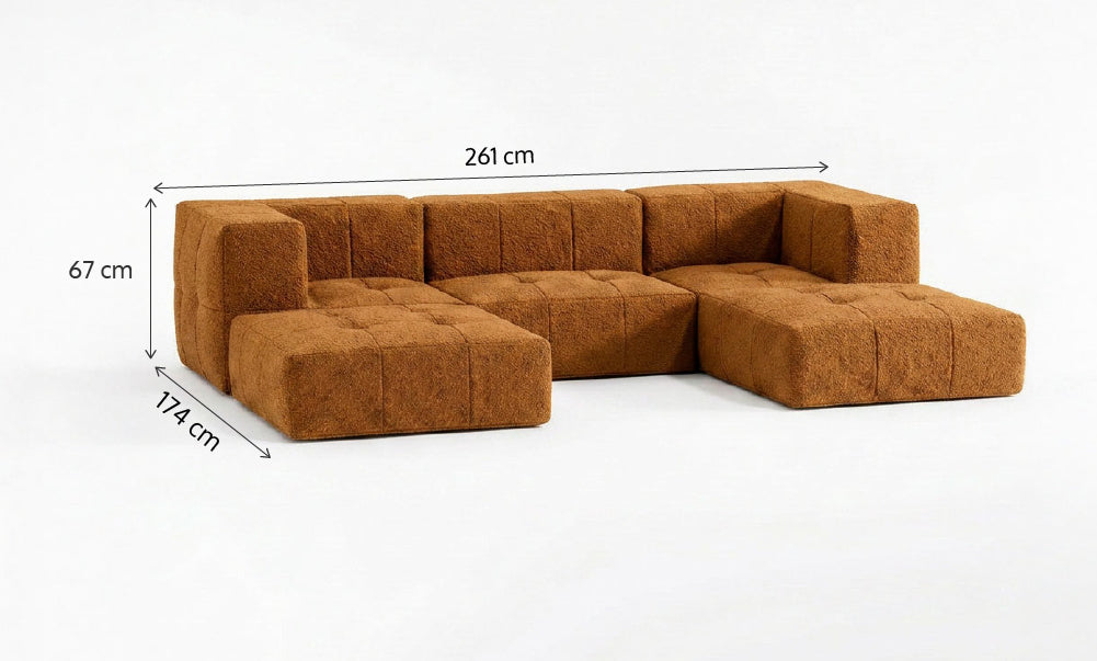 Sofá Modular 3 Lugares 2 Cantos com 2 Apoios de Pé em Boucle Plus Mostarda
