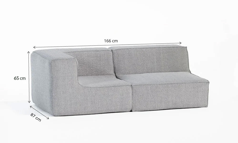 Sofá Modular Flow 2 Lugares 1 Canto em Boucle Cinza