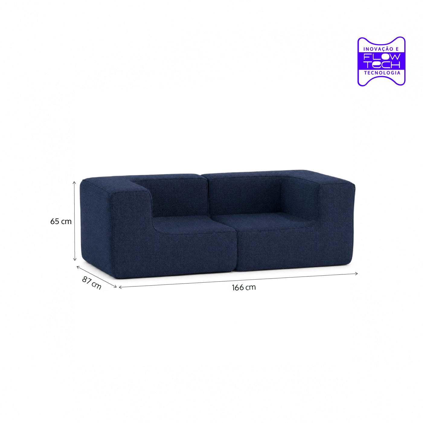 Sofá Modular Flow 2 Lugares 2 Cantos em Boucle Azul Marinho