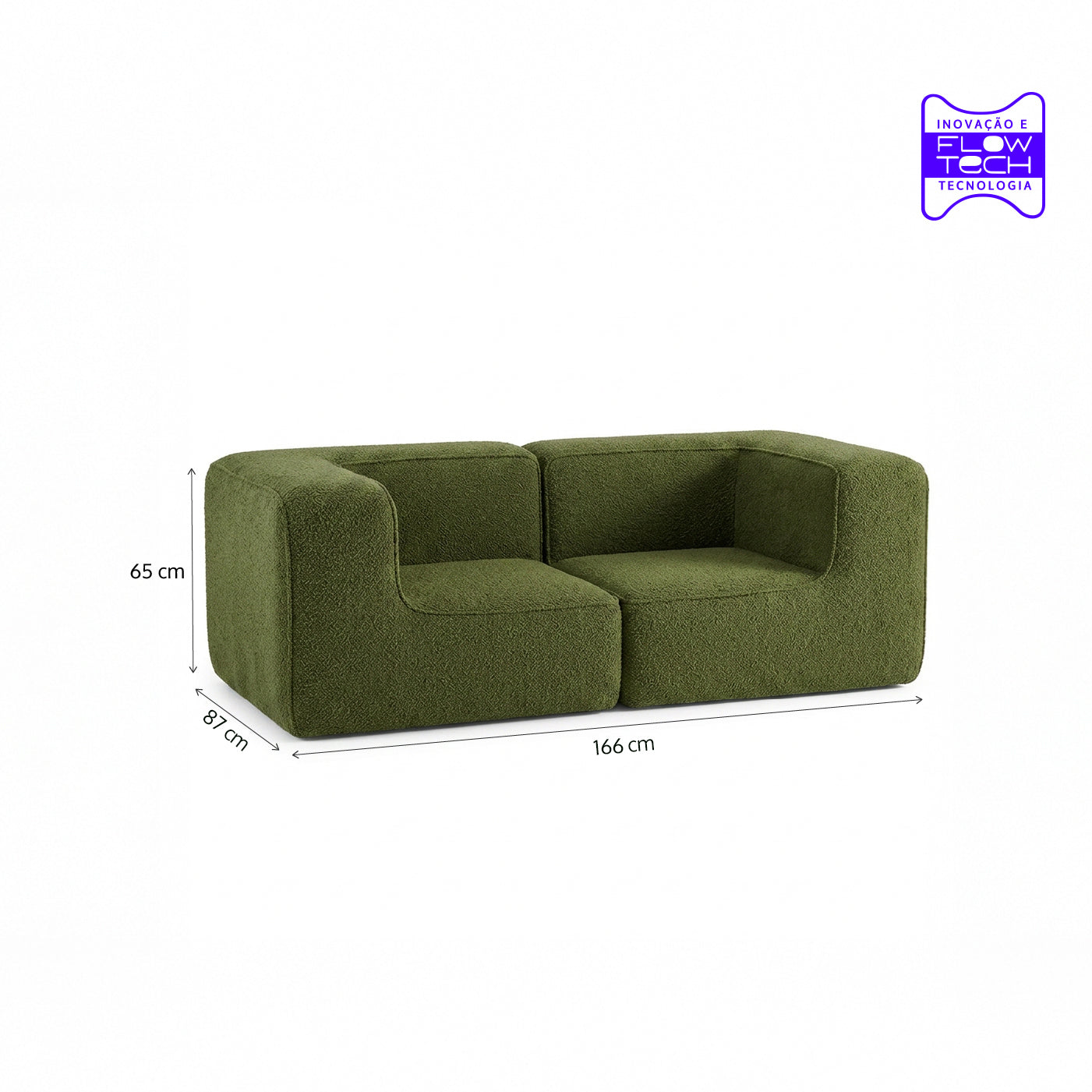 Sofá Modular Flow 2 Lugares 2 Cantos em Boucle Plus Green