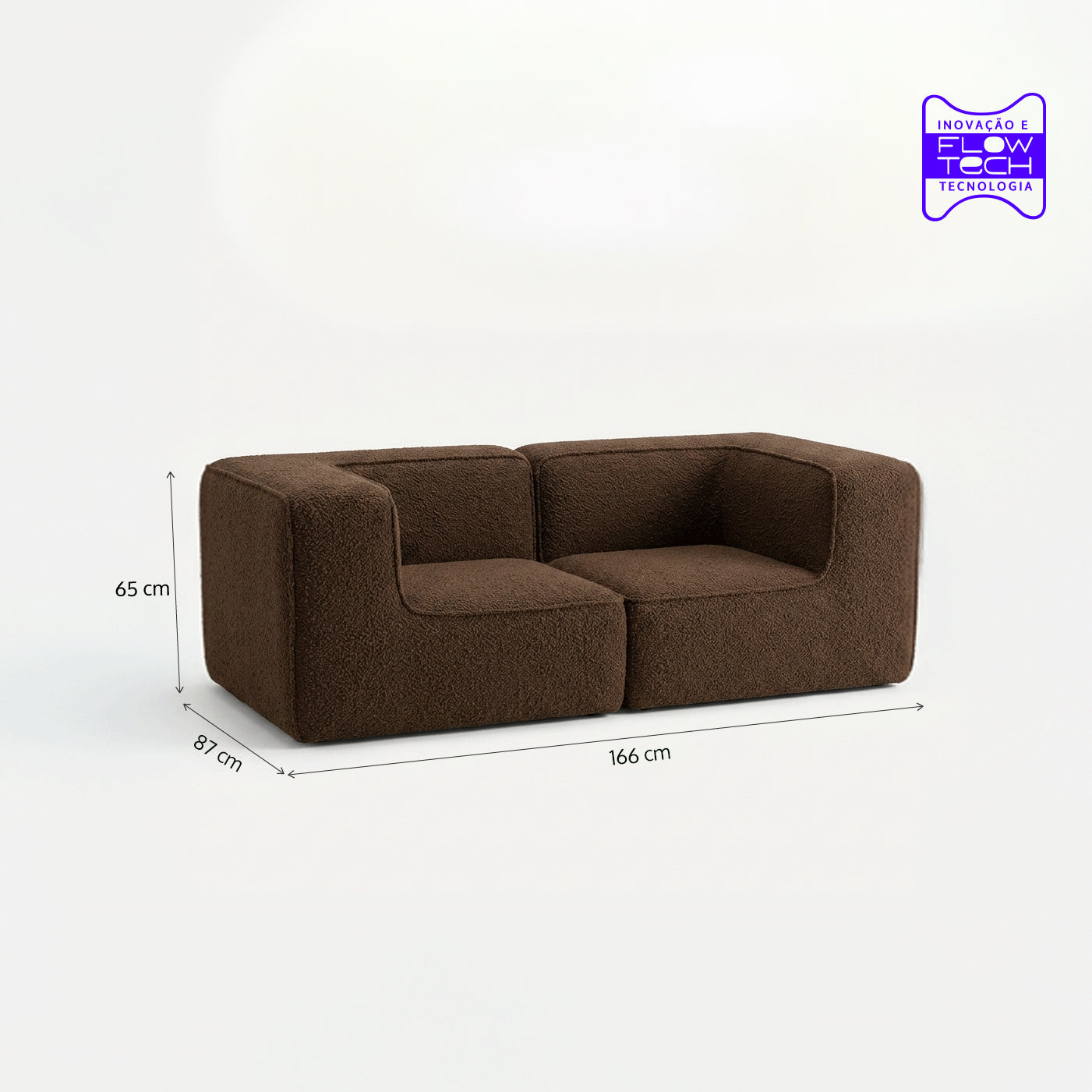 Sofá Modular Flow 2 Lugares 2 Cantos em Boucle Plus Marrom