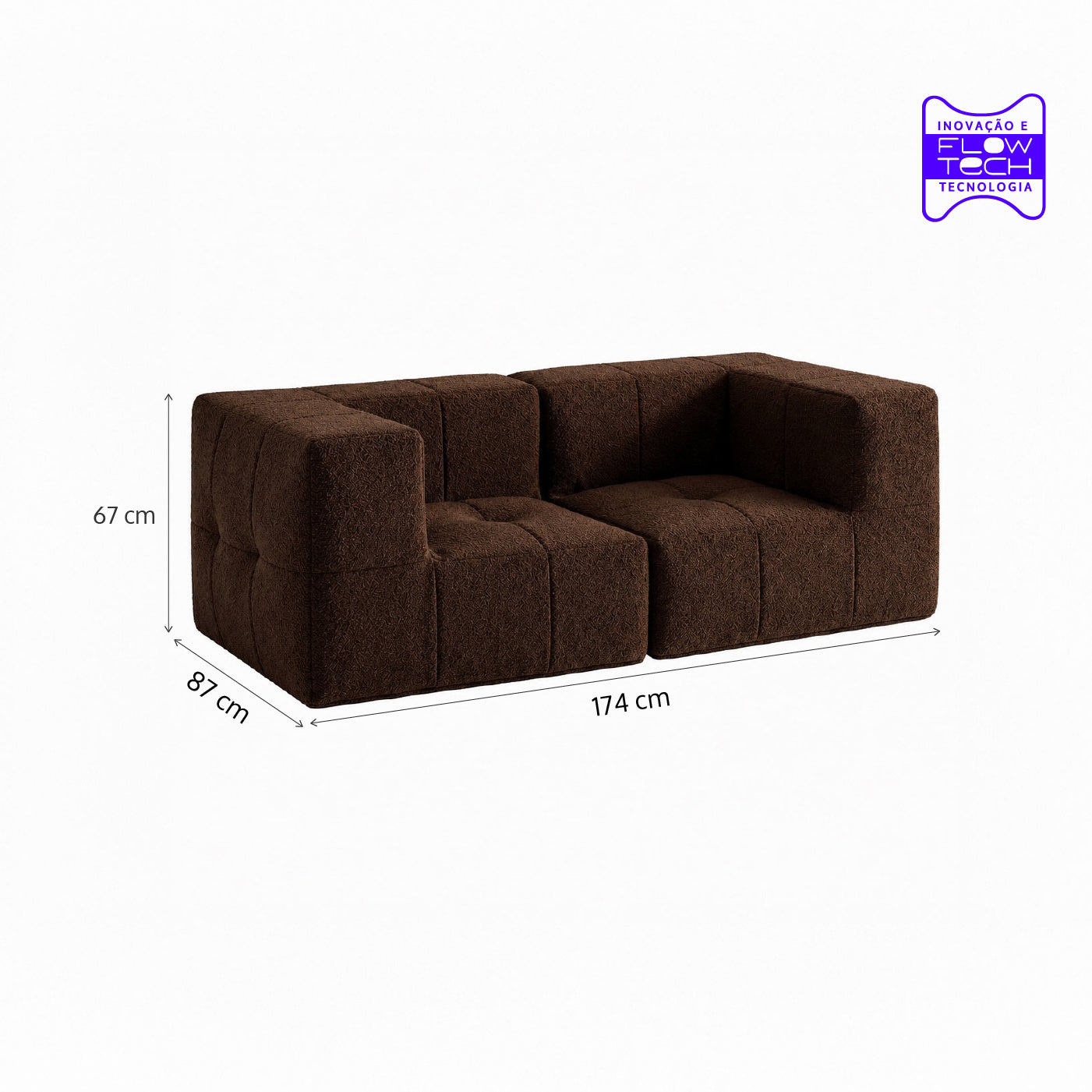 Sofá Modular 2 Lugares 2 Cantos Boucle Plus Marrom