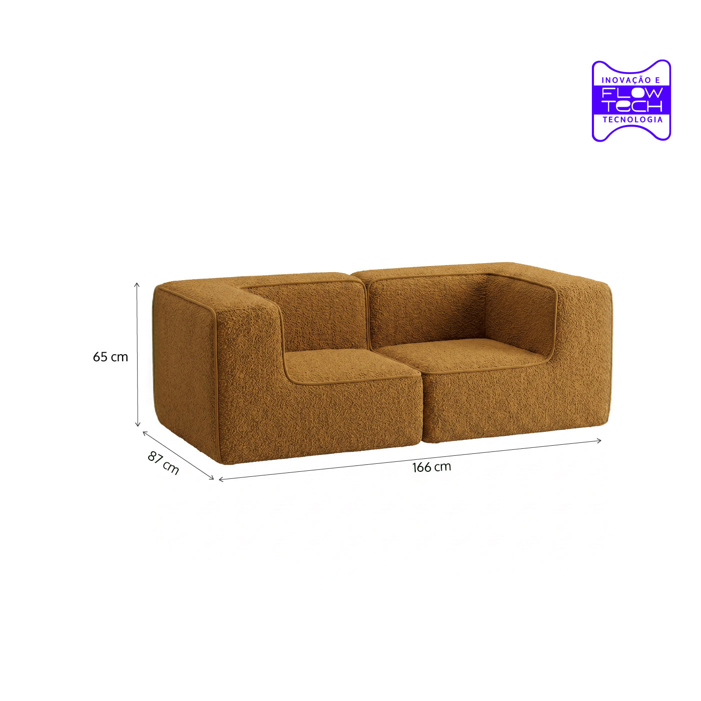 Sofá Modular Flow 2 Lugares 2 Cantos em Boucle Plus Mostarda