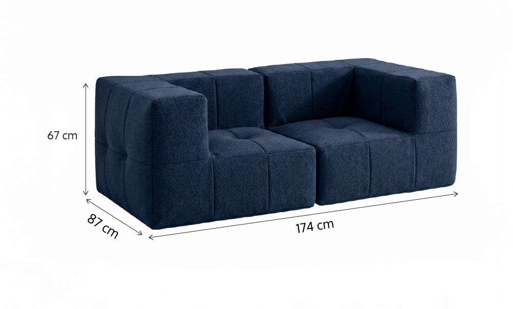 Sofá Modular 2 Lugares 2 Cantos em Boucle Azul Marinho