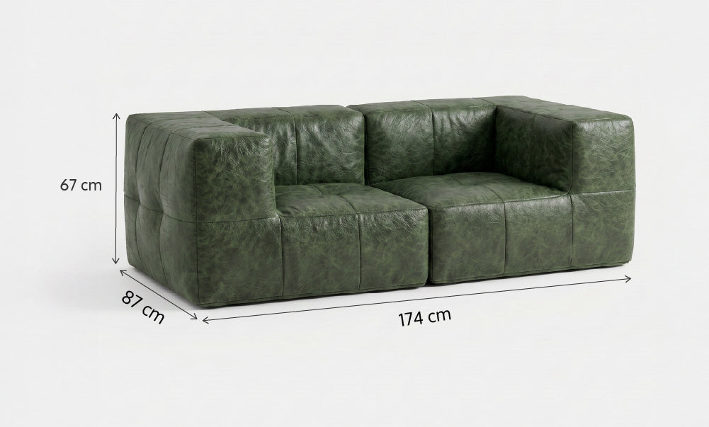 Sofá Modular 2 Lugares 2 Cantos em Poli-Couro Green