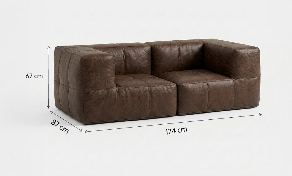 Sofá Modular 2 Lugares 2 Cantos em Poli-Couro Coffee
