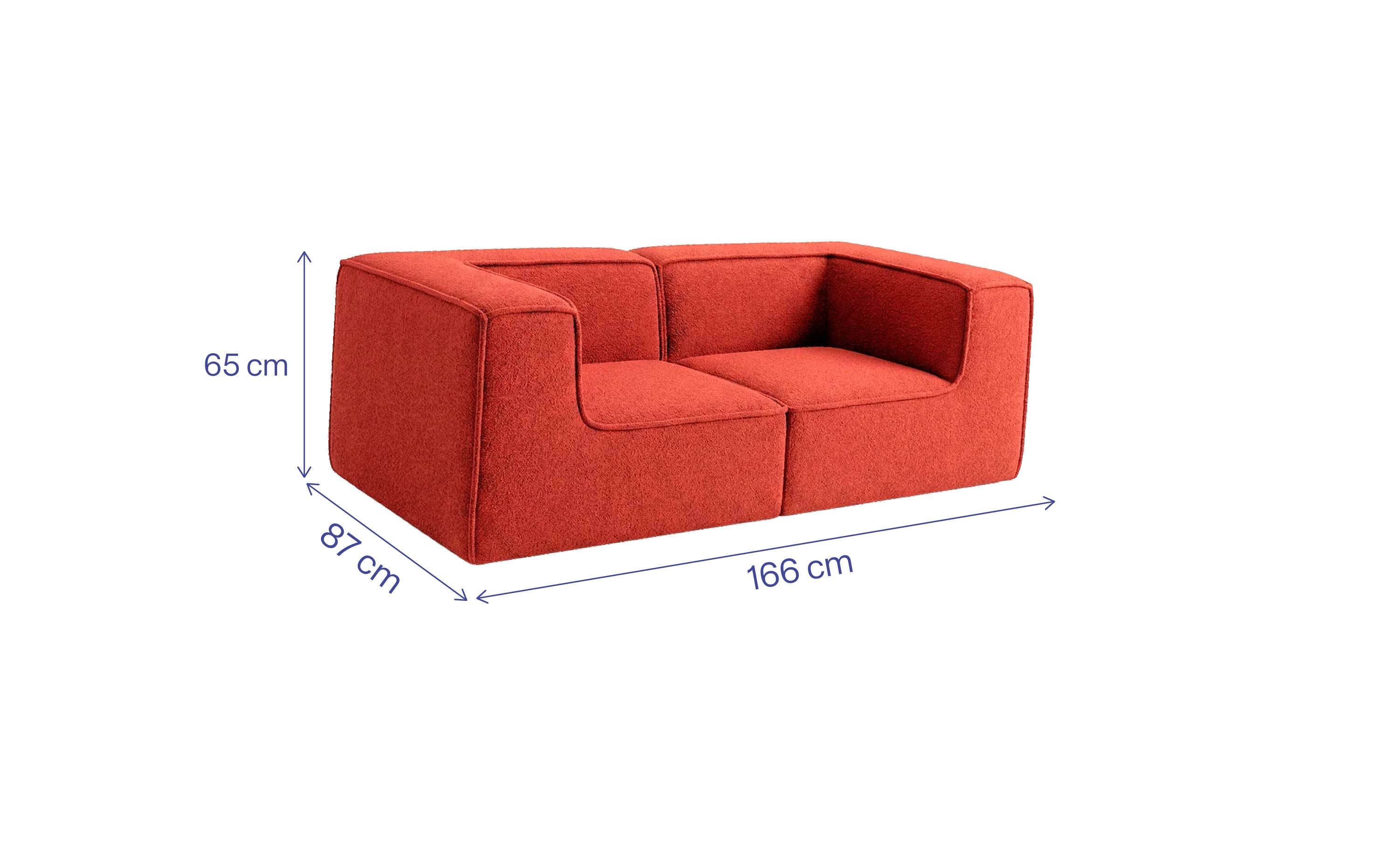 Sofá Modular Flow 2 Lugares 2 Cantos em Boucle Plus Terracota