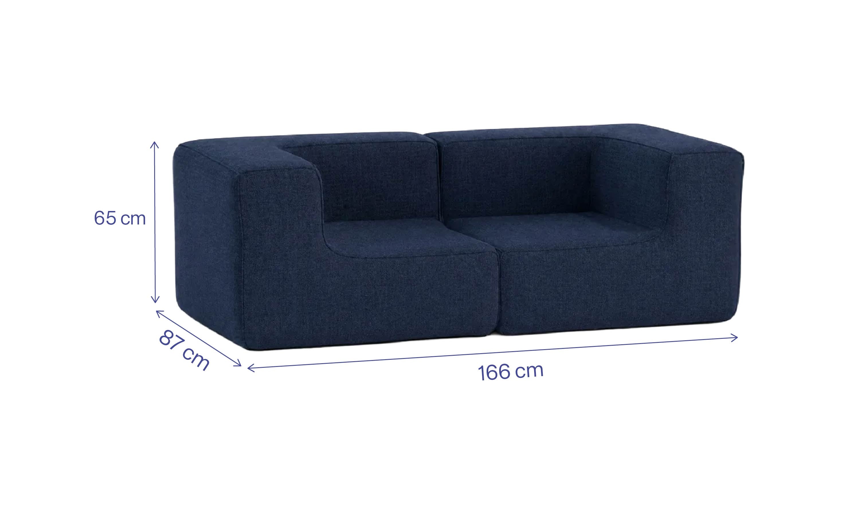 Sofá Modular Flow 2 Lugares 2 Cantos em Boucle Azul Marinho
