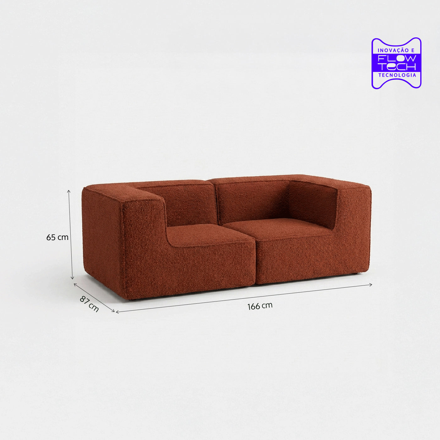 Sofá Modular Flow 2 Lugares 2 Cantos em Boucle Plus Terracota