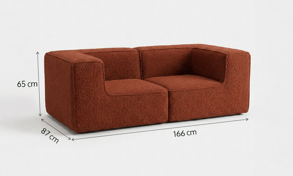 Sofá Modular Flow 2 Lugares 2 Cantos em Boucle Plus Terracota