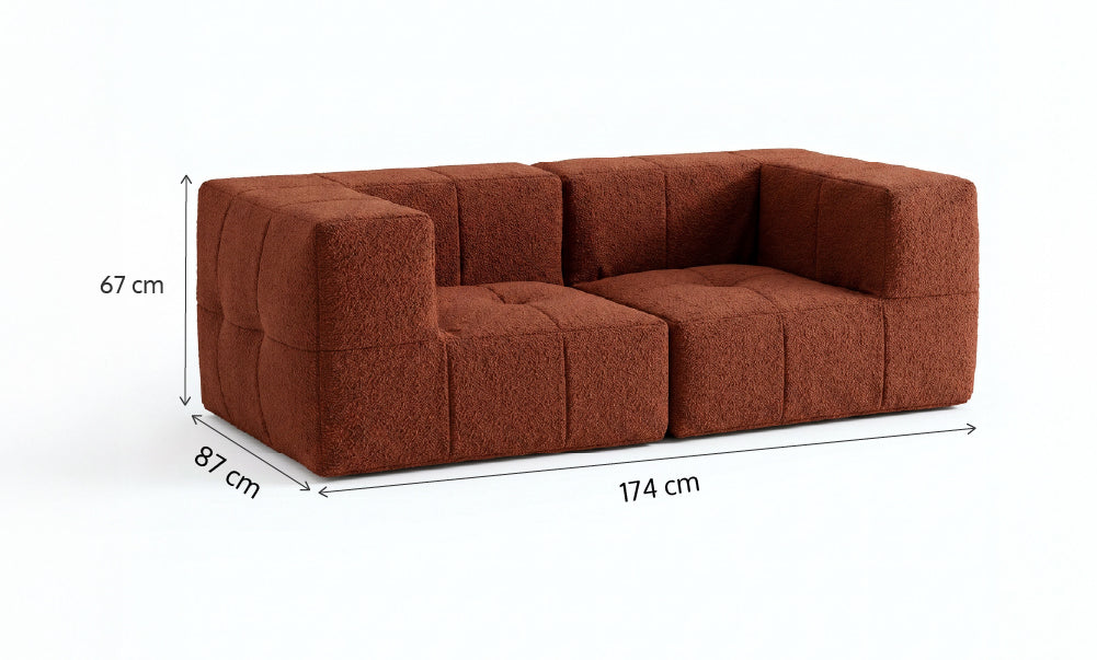 Sofá Modular 2 Lugares 2 Cantos em Boucle Plus Terracota