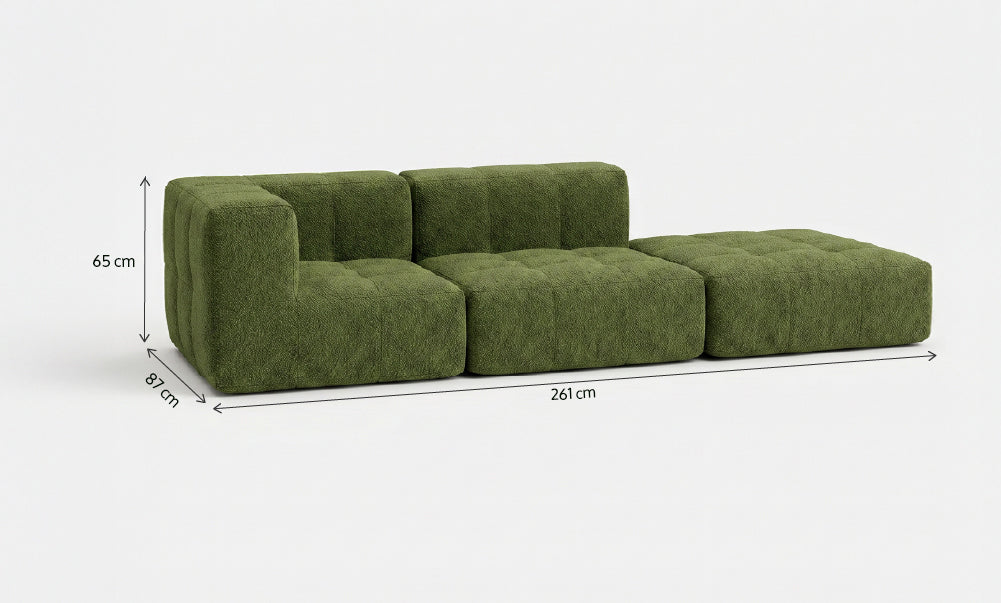 Sofá Modular 2 Lugares 1 Canto com 1 Apoio de Pé em Boucle Plus Green