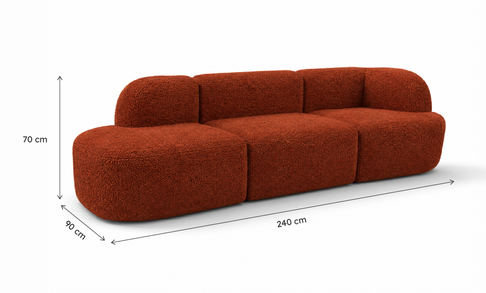 Sofá Modular Kuna 3 Lugares 1 Canto em Boucle Cloud Touch Spice