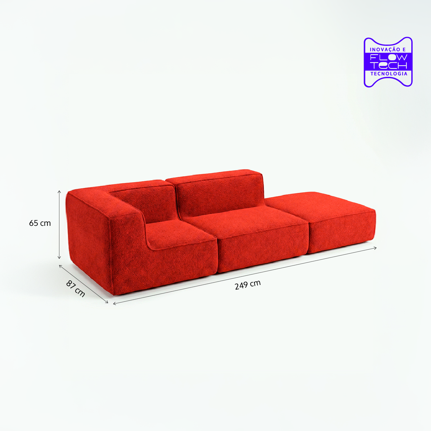 Sofá Modular Flow 2 Lugares 1 Canto com 1 Apoio de Pé em Boucle Plus Terracota