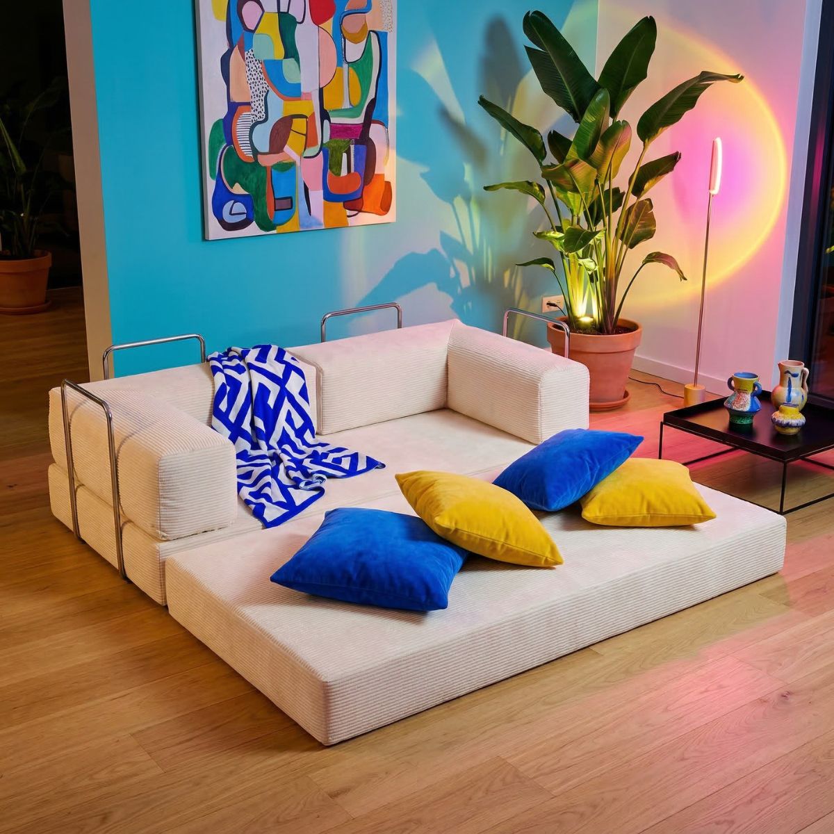 Sofá Cama 2 Lugares em Cotelê Flowin Bege - Inflow