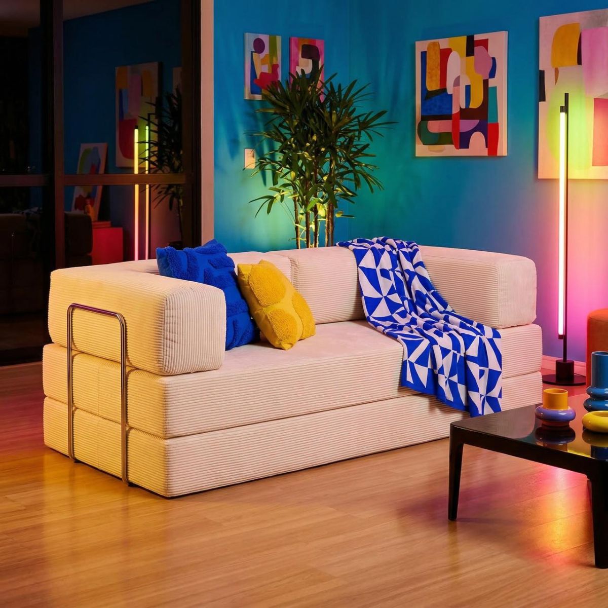 Sofá Cama 2 Lugares em Cotelê Flowin Bege - Inflow