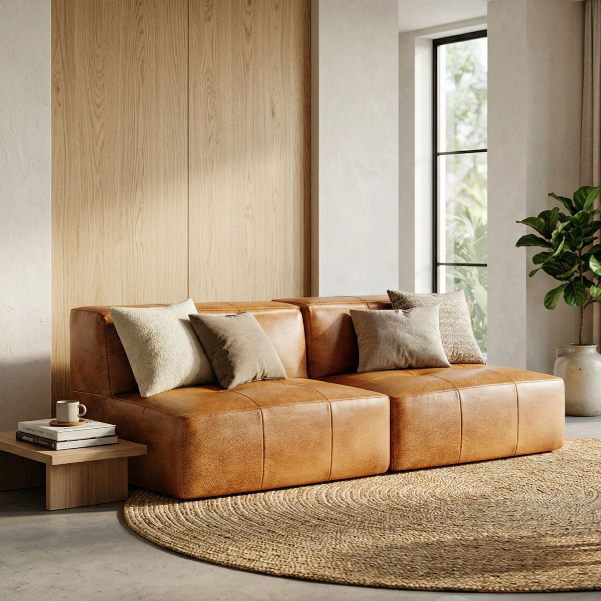 Sofá 2 Lugares - Modular Poli Couro Marrom - Inflow