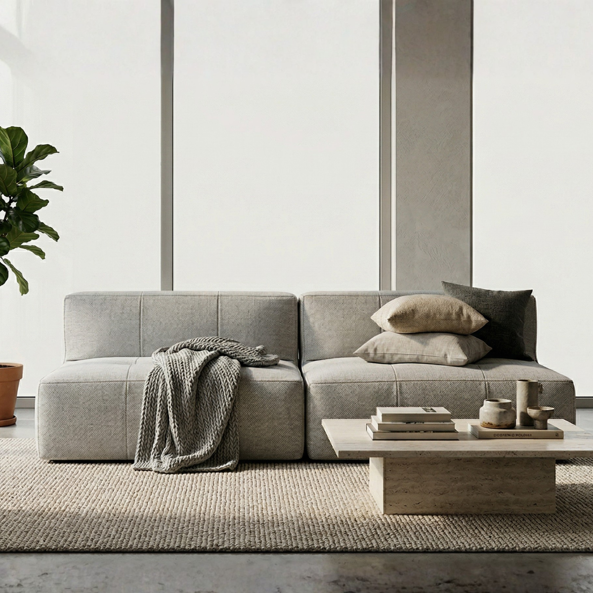 Sofá Modular 2 Lugares em Boucle Cinza
